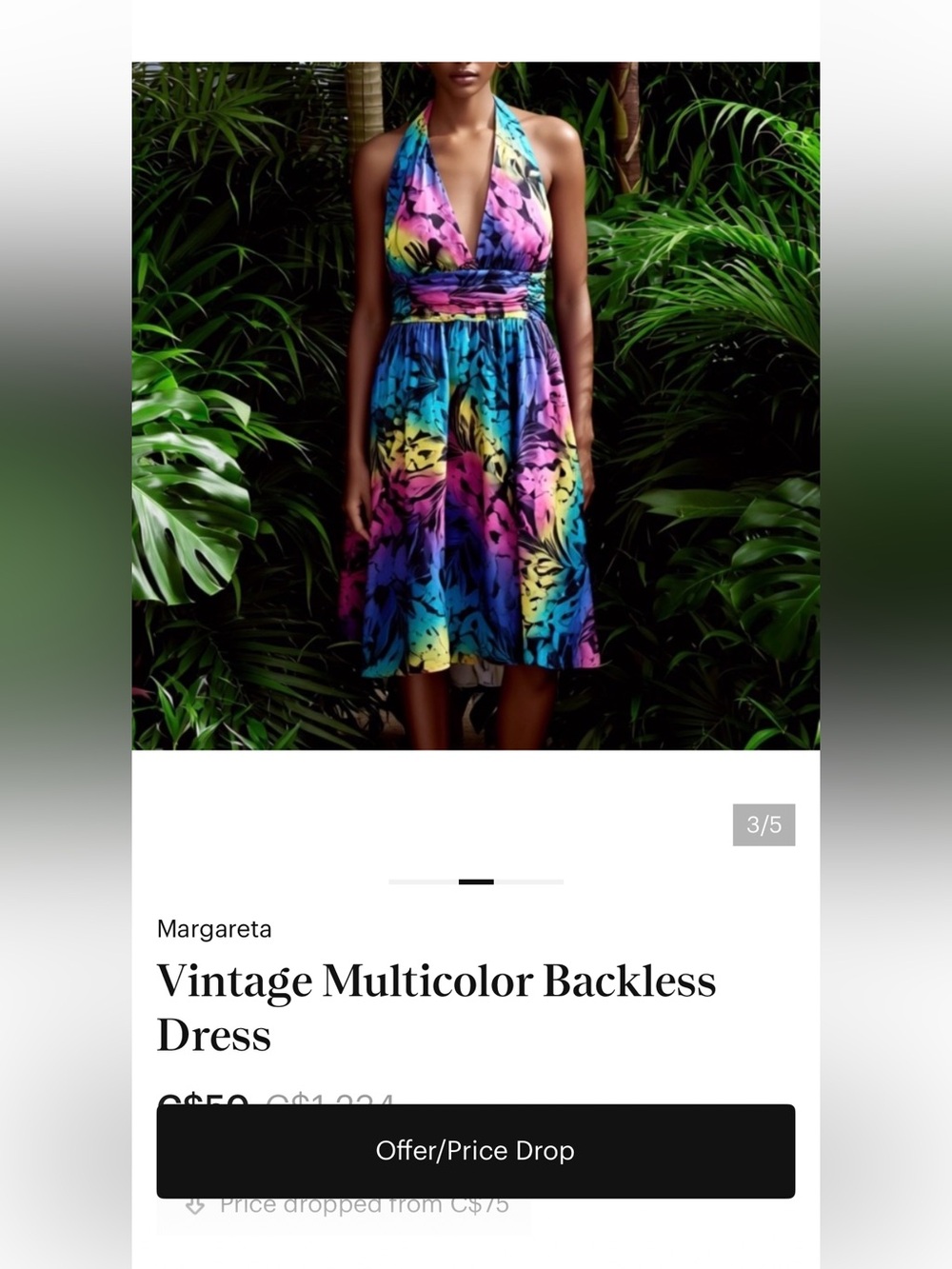Vintage Multicolor Halter Backless Dress
